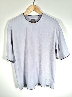 Saints Studio Men's Oversized Textured Ribbed T-Shirt Gray Contrast Stitch Sz L